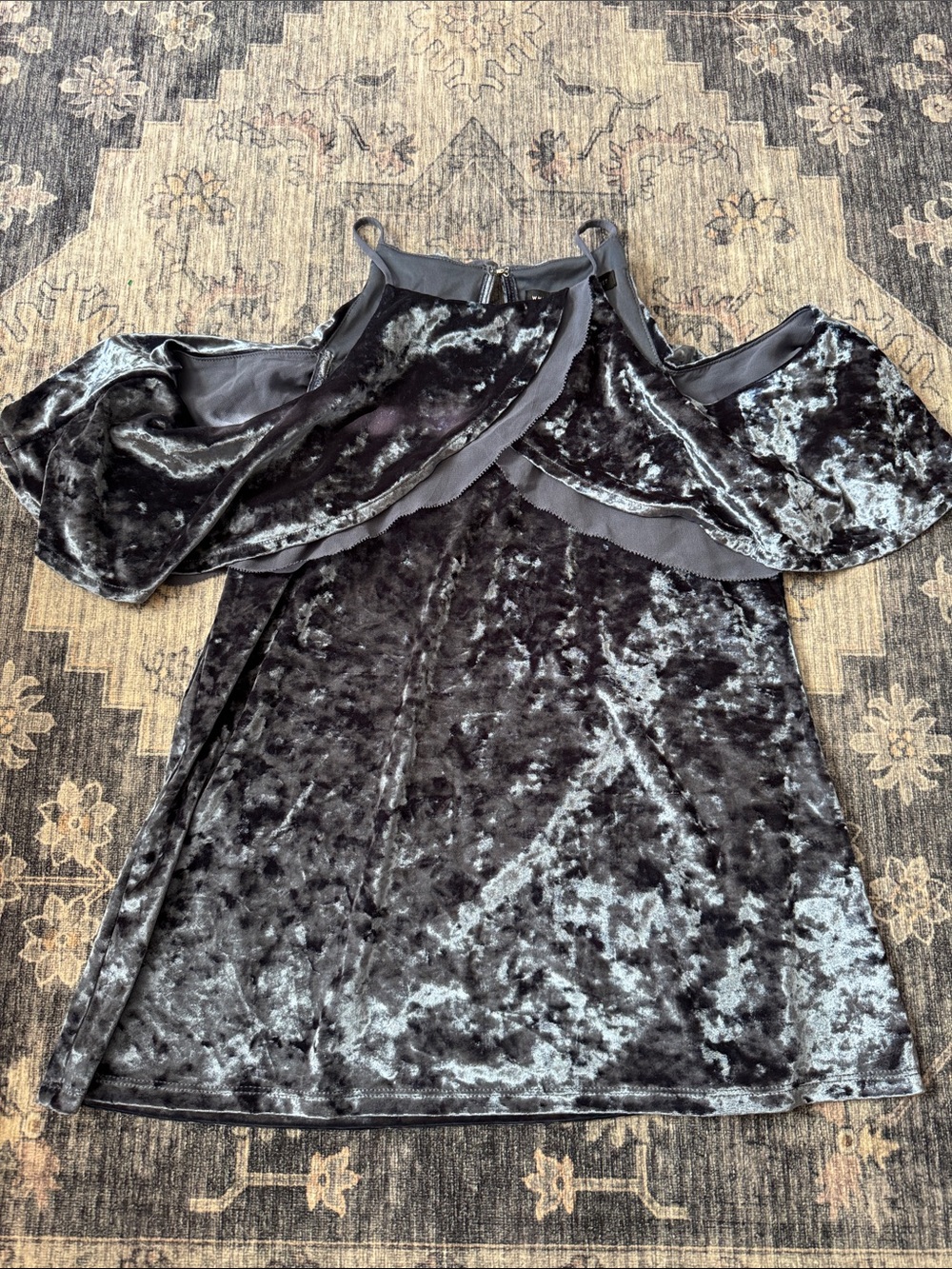 White House Black Market Black Crushed Velvet Cold-Shoulder Crop Top